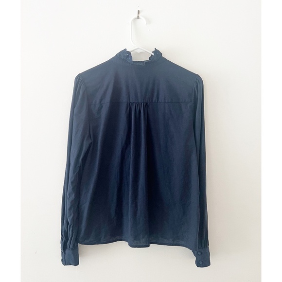 Sezane Chlo Shirt Embroidered Navy Size 38 US 6 Pink Creation - Picture 3 of 5